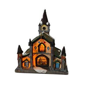 Vtg Holiday Time Christmas Village Church Lighted Window Scene Battery Opperated